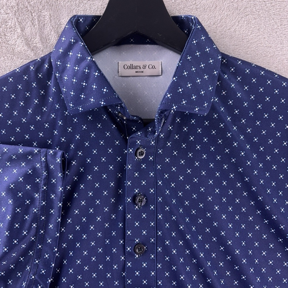 Collars & Co.‎ Dress Collar Polo Shirt Mens Size Medium Navy Geometric Stretch